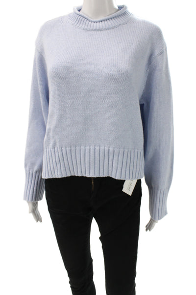 J Crew Women Pullover Sweater Light Blue Cotton Mock Neck Long Sleeve Size S