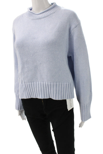 J Crew Women Pullover Sweater Light Blue Cotton Mock Neck Long Sleeve Size S