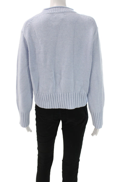 J Crew Women Pullover Sweater Light Blue Cotton Mock Neck Long Sleeve Size S