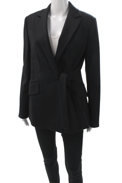 Theory Womens Black Virgin Wool Collared Tie Blazer Long Sleeve Size 8
