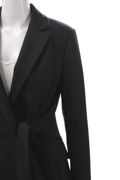 Theory Womens Black Virgin Wool Collared Tie Blazer Long Sleeve Size 8