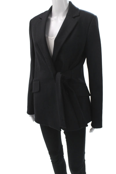 Theory Womens Black Virgin Wool Collared Tie Blazer Long Sleeve Size 8