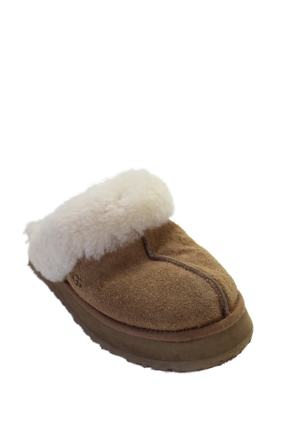 Ugg Womens Slip On Shearling Lined Platform Mules Brown Suede Size 7