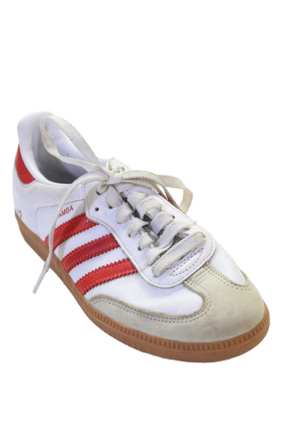 Adidas Womens Lace Up Suede Trim Samba Low Top Sneakers White Red Size 7