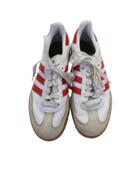 Adidas Womens Lace Up Suede Trim Samba Low Top Sneakers White Red Size 7