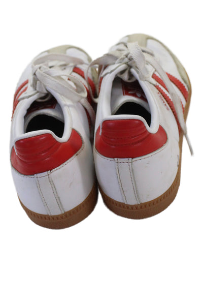 Adidas Womens Lace Up Suede Trim Samba Low Top Sneakers White Red Size 7