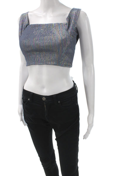 Michelle Mason Womens Cropped Silk Square Neck Sleeveless Top Blue 80s Size 2