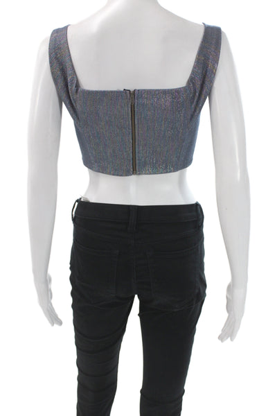 Michelle Mason Womens Cropped Silk Square Neck Sleeveless Top Blue 80s Size 2
