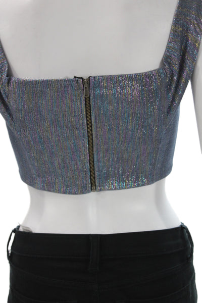 Michelle Mason Womens Cropped Silk Square Neck Sleeveless Top Blue 80s Size 2