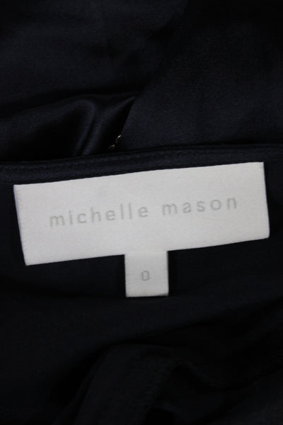 Michelle Mason Women Blouse Silk Mock Neck Long Sleeve Button Black Size 0