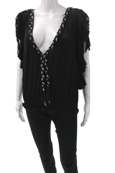 Vanita Rosa Womens Bohemian V Neck Short Sleeve Blouse Size One Size
