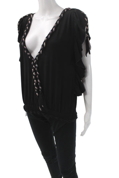 Vanita Rosa Womens Bohemian V Neck Short Sleeve Blouse Size One Size