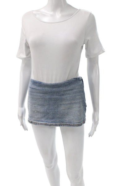 Guizio Womens Mini Denim Cotton Skirt Light Blue Petite Size XS
