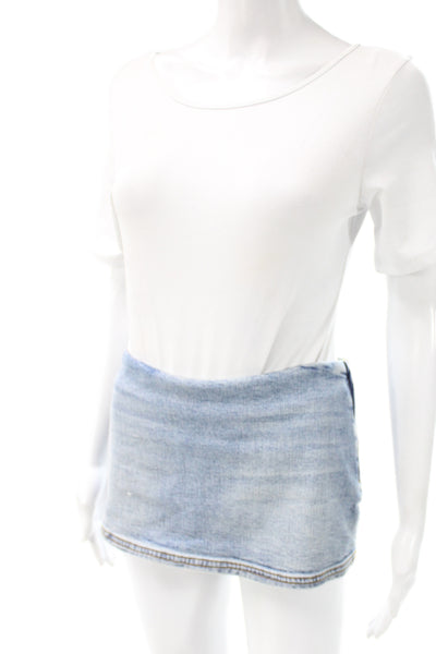 Guizio Womens Mini Denim Cotton Skirt Light Blue Petite Size XS