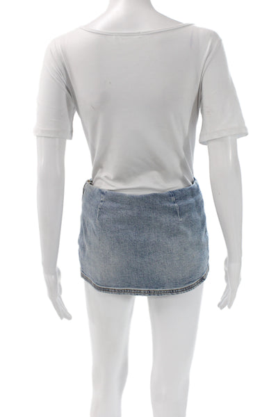 Guizio Womens Mini Denim Cotton Skirt Light Blue Petite Size XS