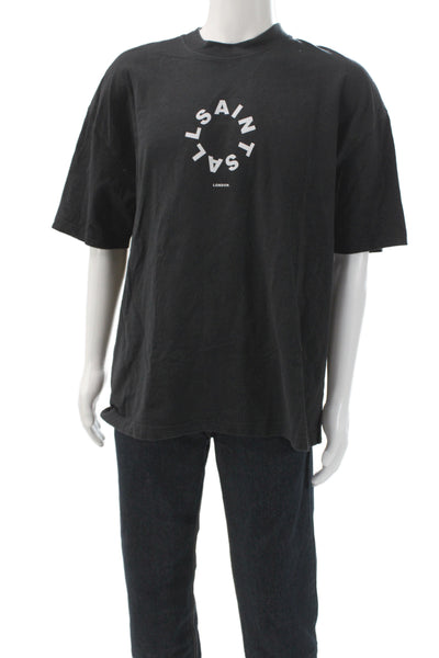 Allsaints Mens Graphic Cotton Crewneck Short Sleeve T-Shirt Black Size L