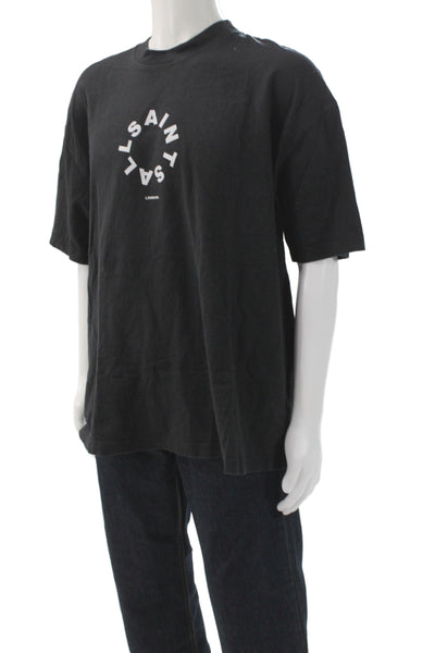 Allsaints Mens Graphic Cotton Crewneck Short Sleeve T-Shirt Black Size L