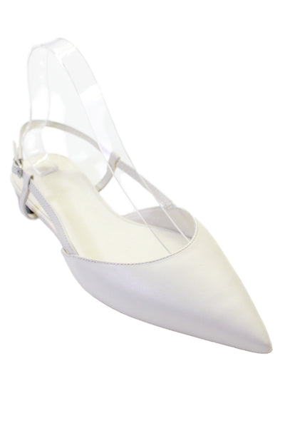 Everlane Womens Leather Pointed Toe Slingbacks Flats White Size 7.5