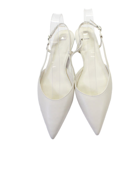 Everlane Womens Leather Pointed Toe Slingbacks Flats White Size 7.5