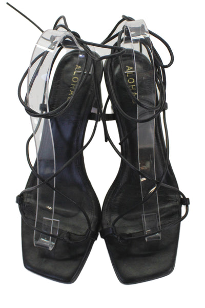 Alohas Womens Leather Strappy Sandal Heels Black Size 38 8