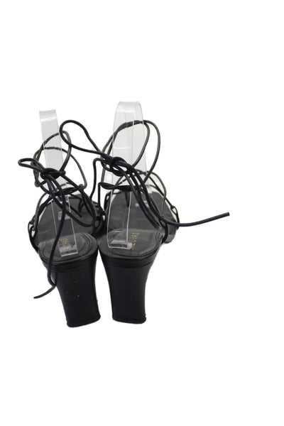Alohas Womens Leather Strappy Sandal Heels Black Size 38 8