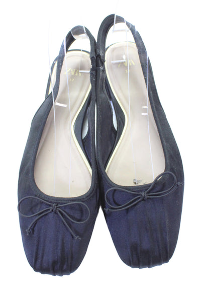 Zara Womens String Bow Slingbacks Ballet Flats Black Size 37 7