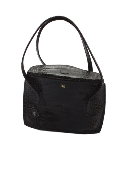 Rouje Womens Crocodile Embossed Leather Apero Shoulder Handbag Purple