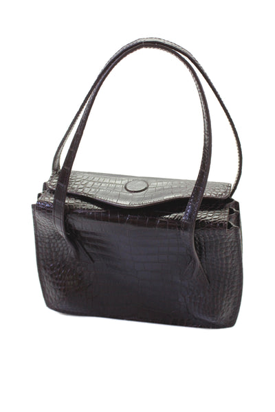 Rouje Womens Crocodile Embossed Leather Apero Shoulder Handbag Purple