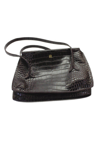 Rouje Womens Crocodile Embossed Leather Apero Shoulder Handbag Purple