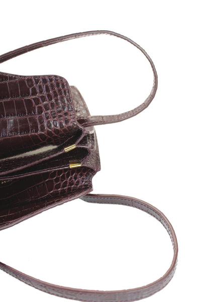 Rouje Womens Crocodile Embossed Leather Apero Shoulder Handbag Purple