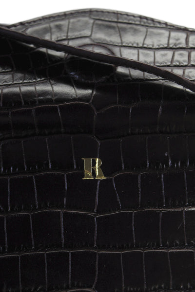 Rouje Womens Crocodile Embossed Leather Apero Shoulder Handbag Purple