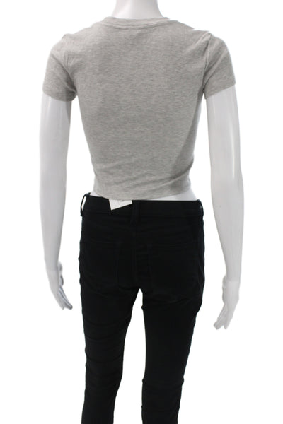 Wilfred Free Women Cropped Basic Gray Short Sleeve Crew Neck Cotton Tee Size XS