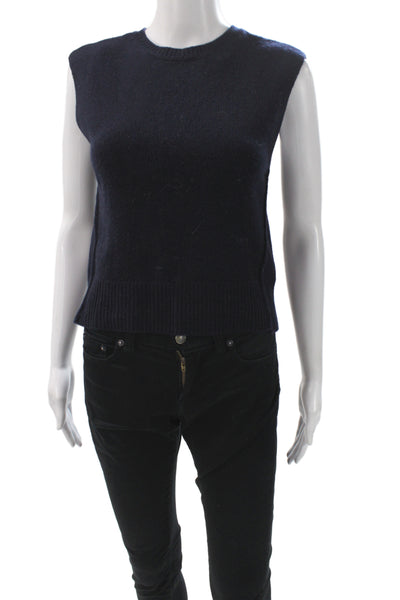 Frame Womens Basic Sleeveless Tank Dark Blue Cotton Wool Crew Neck Size S