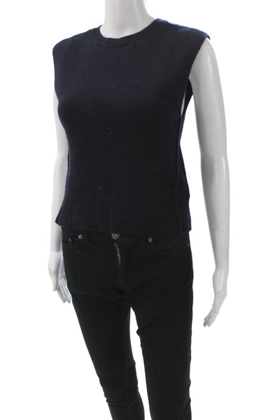 Frame Womens Basic Sleeveless Tank Dark Blue Cotton Wool Crew Neck Size S