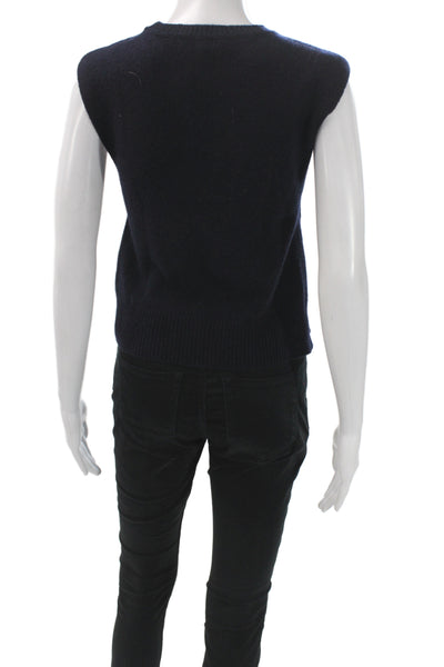 Frame Womens Basic Sleeveless Tank Dark Blue Cotton Wool Crew Neck Size S