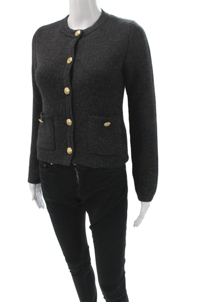 Zara Womens Cardigan Black Wool Cotton Button Long Sleeve Size S