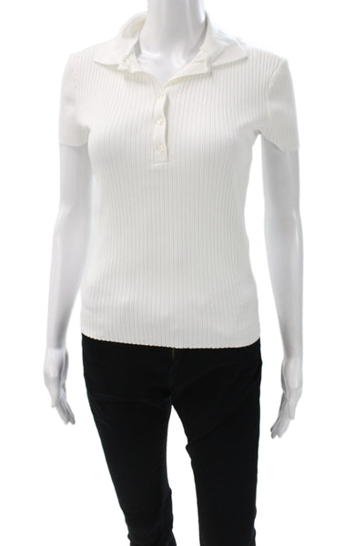 Zara Womens Basic Striped Cotton Spandex Polo Collared Short Sleeve Size M