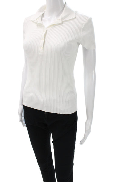 Zara Womens Basic Striped Cotton Spandex Polo Collared Short Sleeve Size M