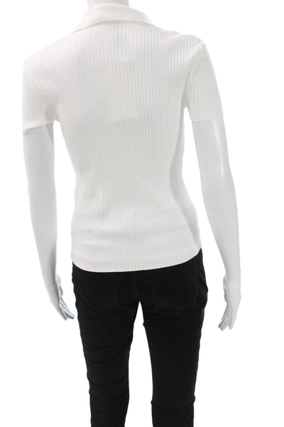 Zara Womens Basic Striped Cotton Spandex Polo Collared Short Sleeve Size M