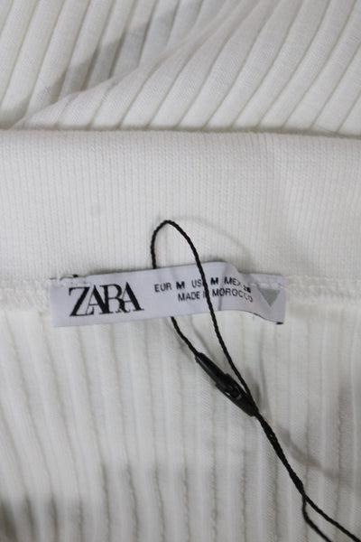 Zara Womens Basic Striped Cotton Spandex Polo Collared Short Sleeve Size M