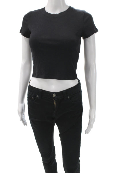 Wilfred Free Womens Cropped Black T Shirt Short Sleeve Crew Neck Size S