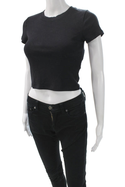 Wilfred Free Womens Cropped Black T Shirt Short Sleeve Crew Neck Size S