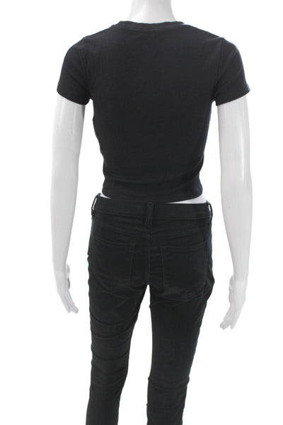 Wilfred Free Womens Cropped Black T Shirt Short Sleeve Crew Neck Size S