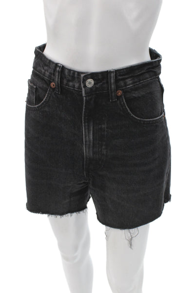 Zara Unisex Black Denim 90s Shorts Button Closure Size 4