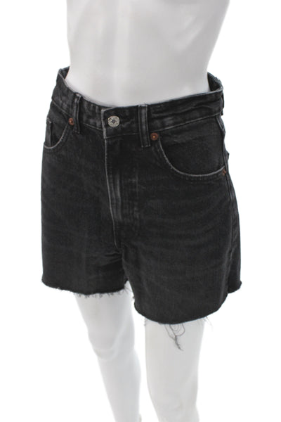 Zara Unisex Black Denim 90s Shorts Button Closure Size 4