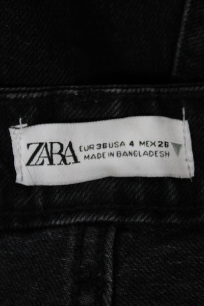 Zara Unisex Black Denim 90s Shorts Button Closure Size 4