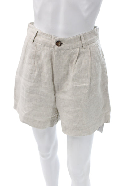 Reformation Unisex Chino Shorts Beige Linen Button Closure Size 4