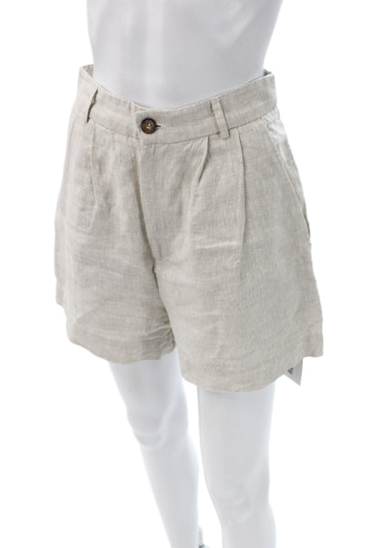 Reformation Unisex Chino Shorts Beige Linen Button Closure Size 4