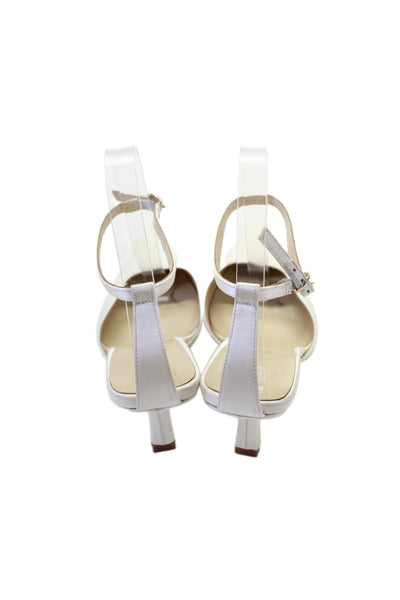 Raye Womens Satin Square Toe Ankle Strap Pumps White Size 7