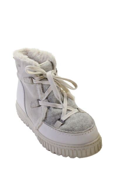 Sorel Womens Lace Up Wool Trim Suede Leather Winter Boots White Size 9